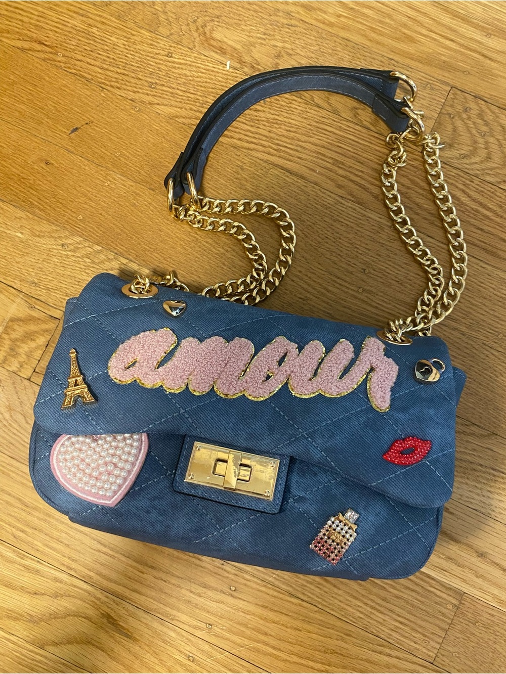 Aldo Navy Quilted 'Amour' Patch Crossbody with Gold Chain